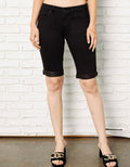 A pair of sleek black Bermuda shorts with an 11-inch inseam and comfortable stretch cotton fabric.