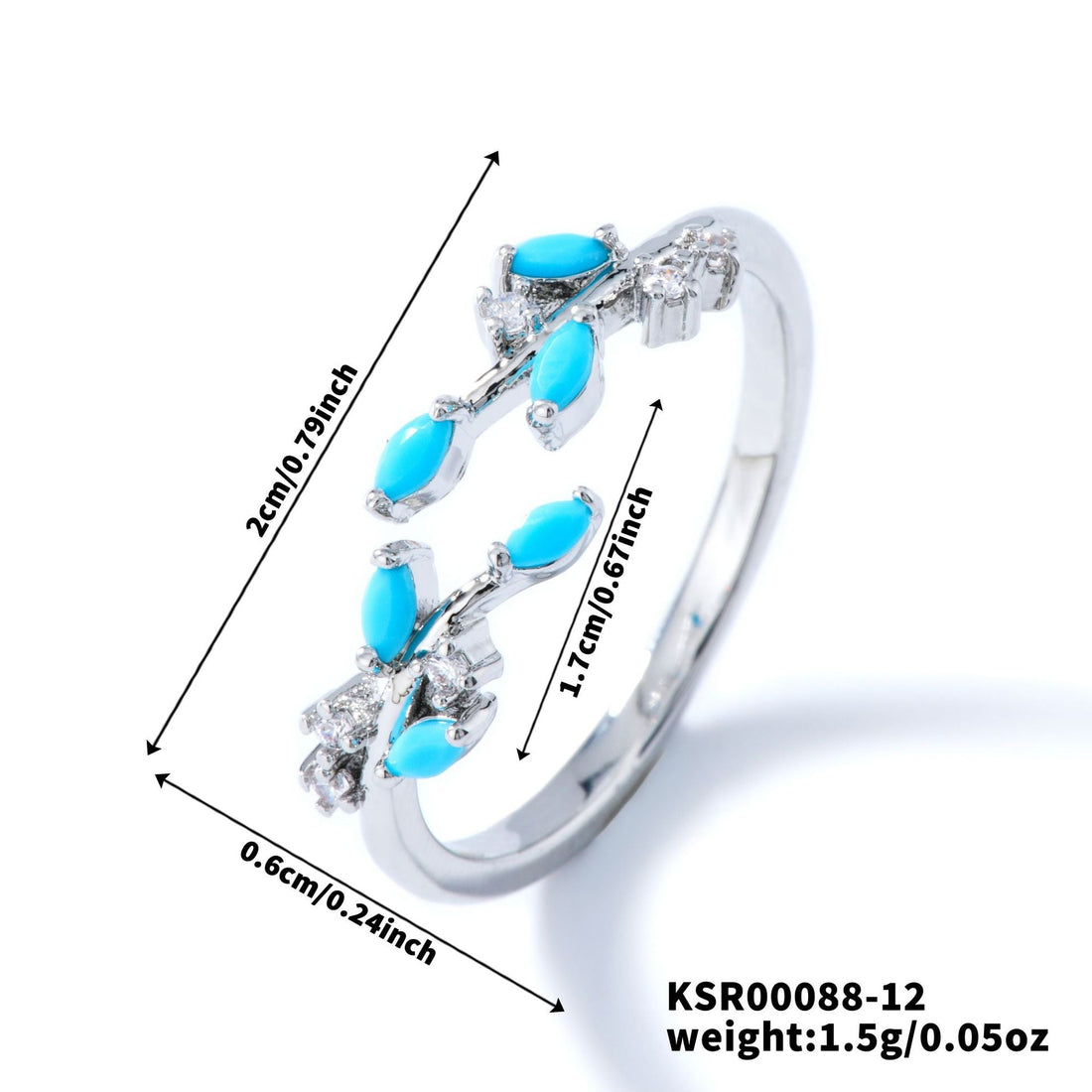 Bohemian Leaf Ring with Zircon Inlay, Nature-Inspired Jewelry