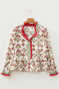 Floral Frilled Colorblock V-Neck Peplum Top