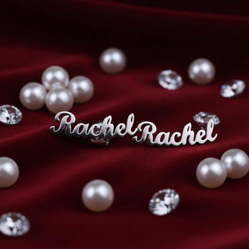 Custom Script Name Stud Earrings in Gold-Tone Finish