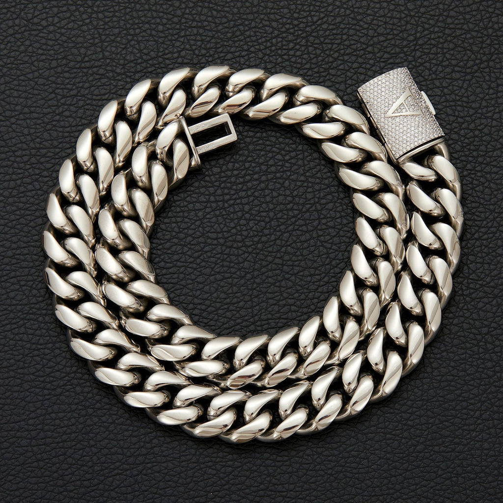 Mens Hip-Hop Lettered Snap-Clasp Encrypted Chain Cuban Link Steel-Colored Necklace