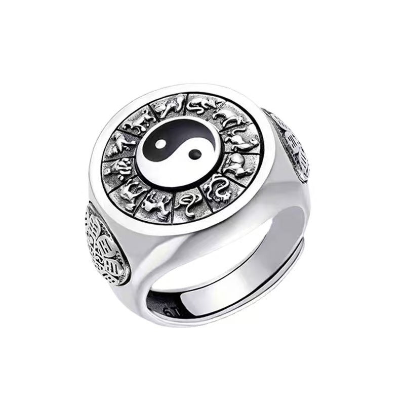 Rotatable Zodiac Bagua Ring Ethnic Style Creative Ring Jewelry Inlaid With Ancient Artistic Retro Design