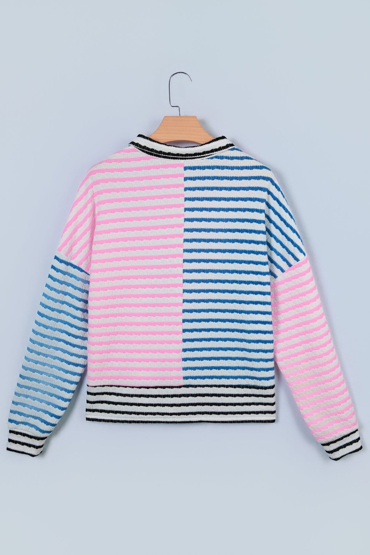 Stripe Colorblock Patchwork Half-Zip Long Sleeve Top