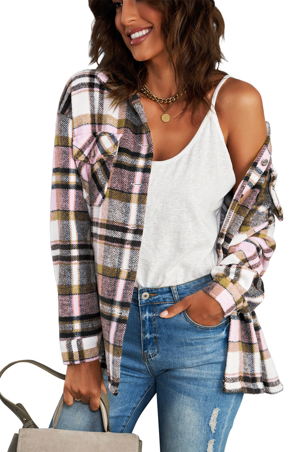 Brown Plaid Flannel Shacket | Button-Up Long Sleeve