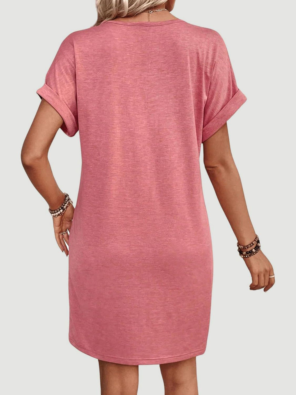 V-Neck Short Sleeve Button-Front Dress for Casual and Office Wear