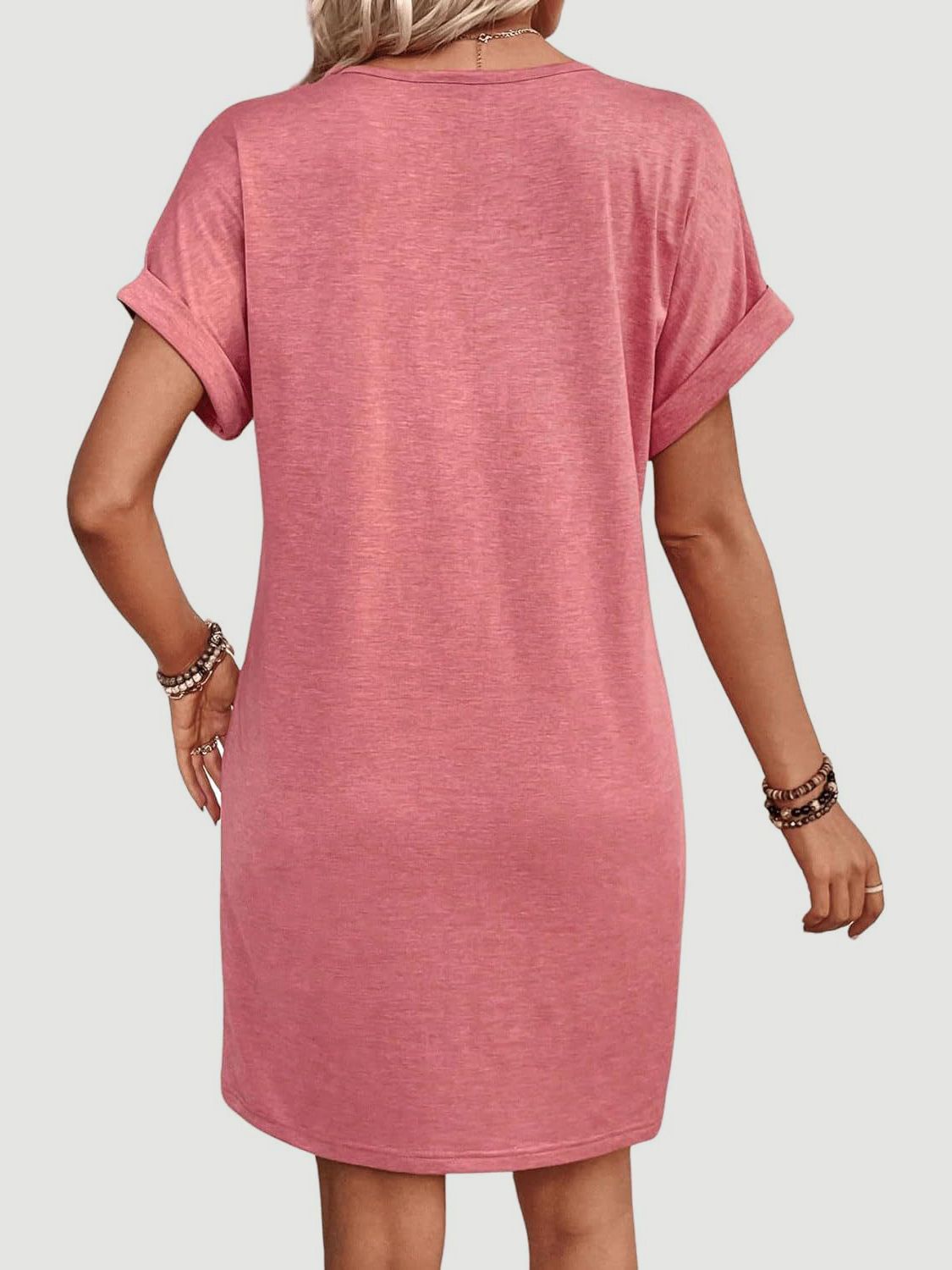 V-Neck Short Sleeve Button-Front Dress for Casual and Office Wear