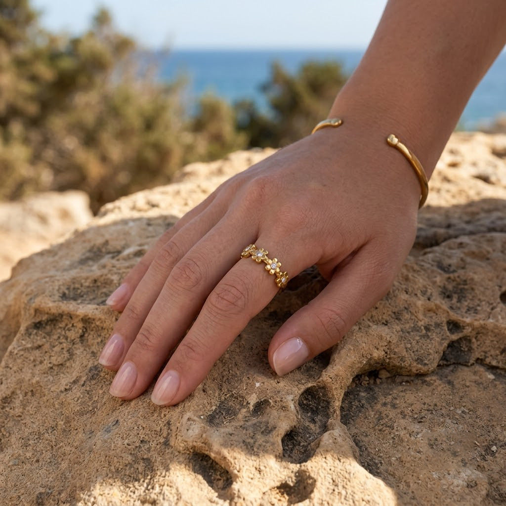 Floral Rhinestone Titanium Steel Ring For Women