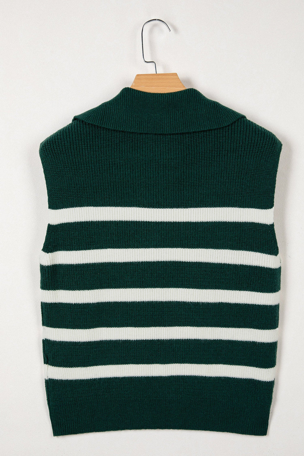 Stripe Ribbed Half-Zip Collar Sleeveless Sweater