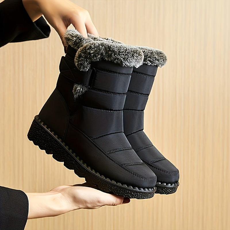 Women's Navy Quilted Platform Snow Boots with Warm Plush Lining - Image 4