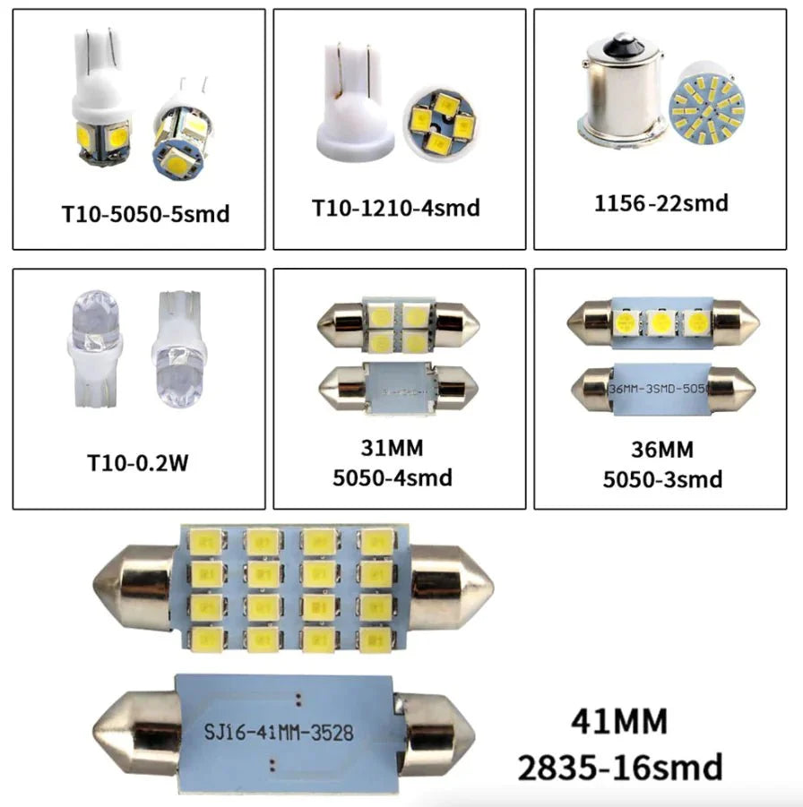 28pcs Car Interior White Combo LED Map Dome Door Trunk License Plate Light Bulbs