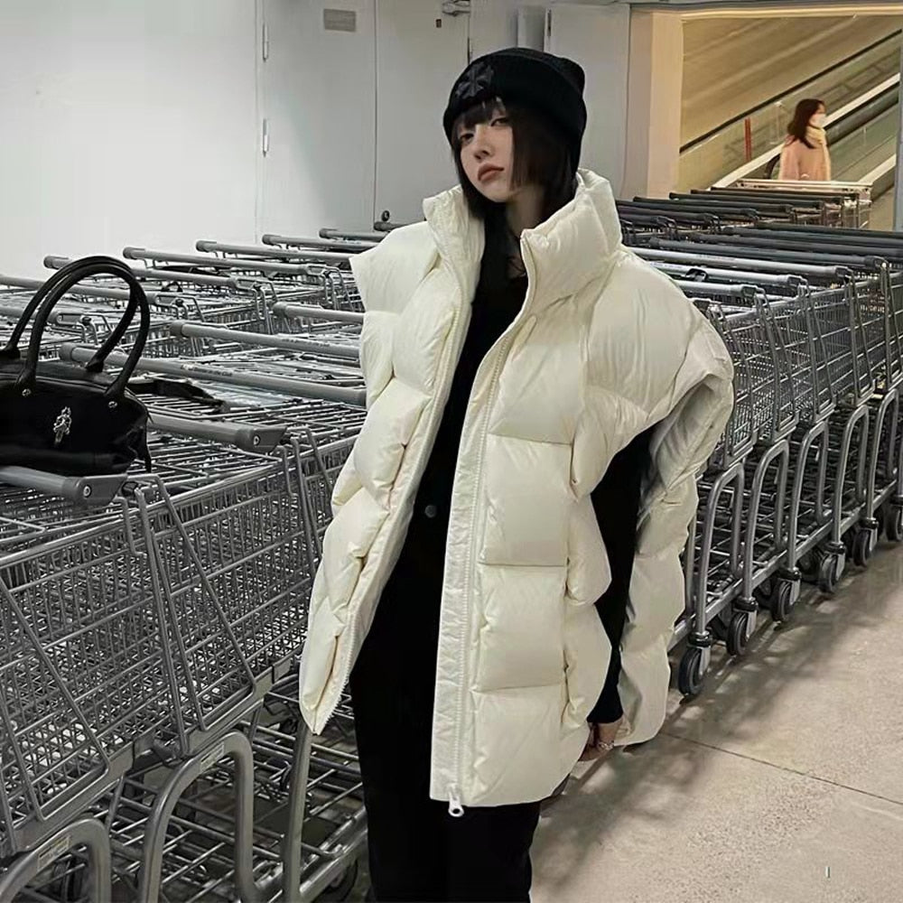 Women's Green Puffy Stand-Up Collar Quilted Down Vest - Image 11