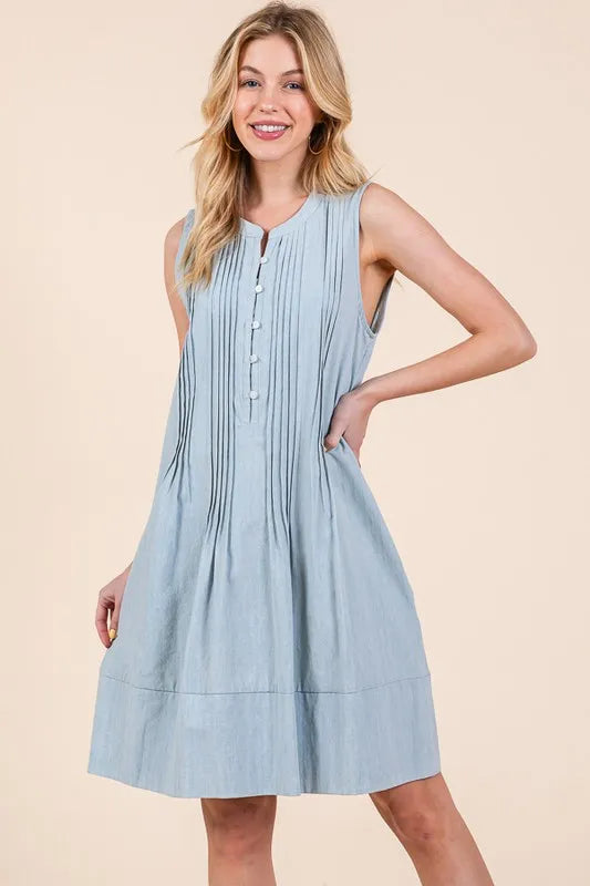 Lime 'N' Chili Denim Pintuck Detail Sleeveless Midi Dress
