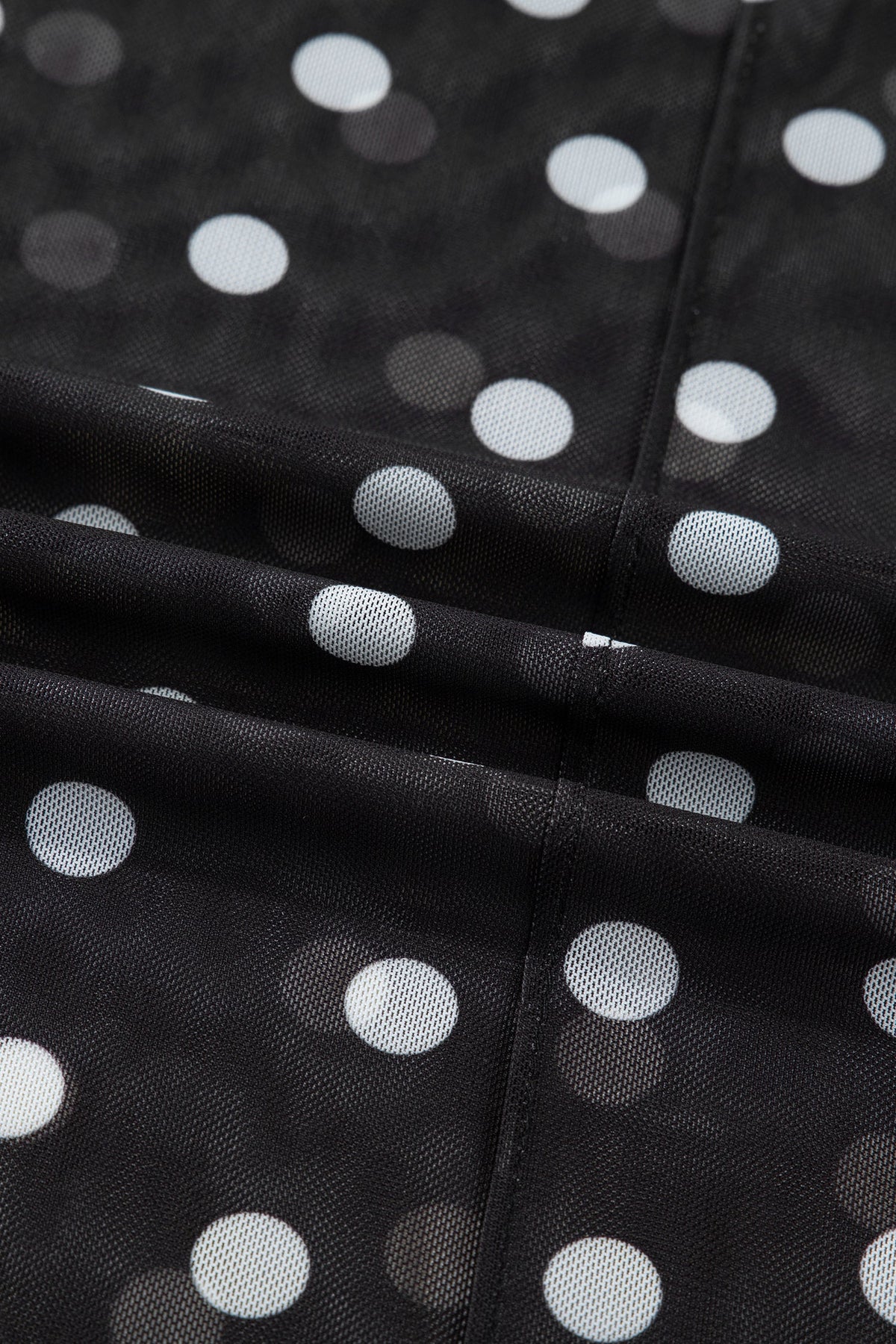 Polka Dot Mesh Mock Neck Long Sleeve Top