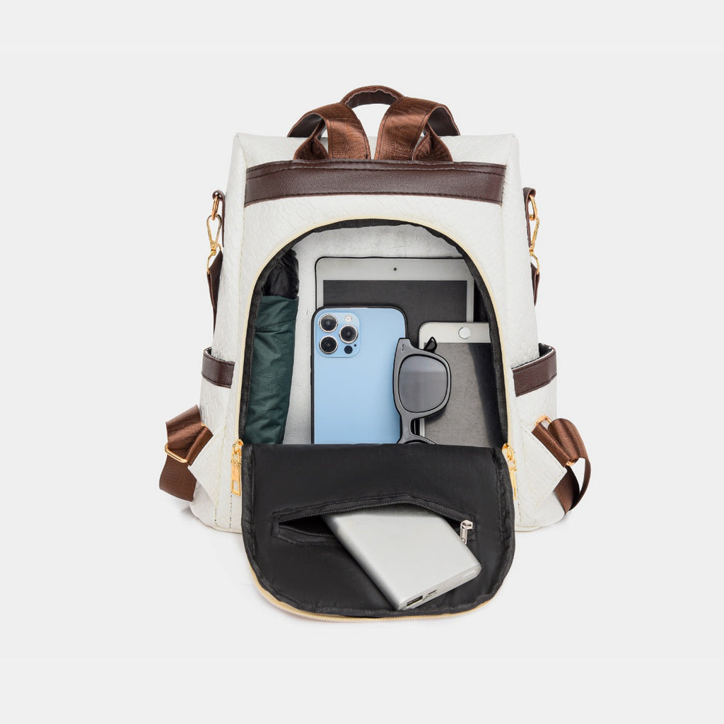 Woven Texture PU Leather Backpack Convertible Shoulder Bag