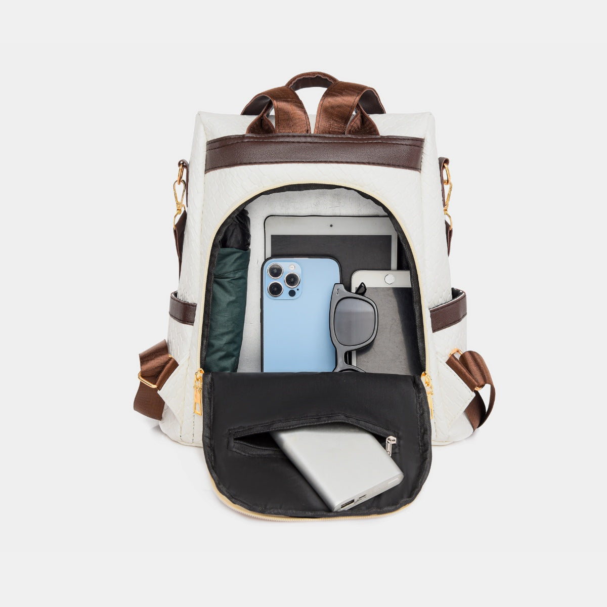 Woven Texture PU Leather Backpack Convertible Shoulder Bag