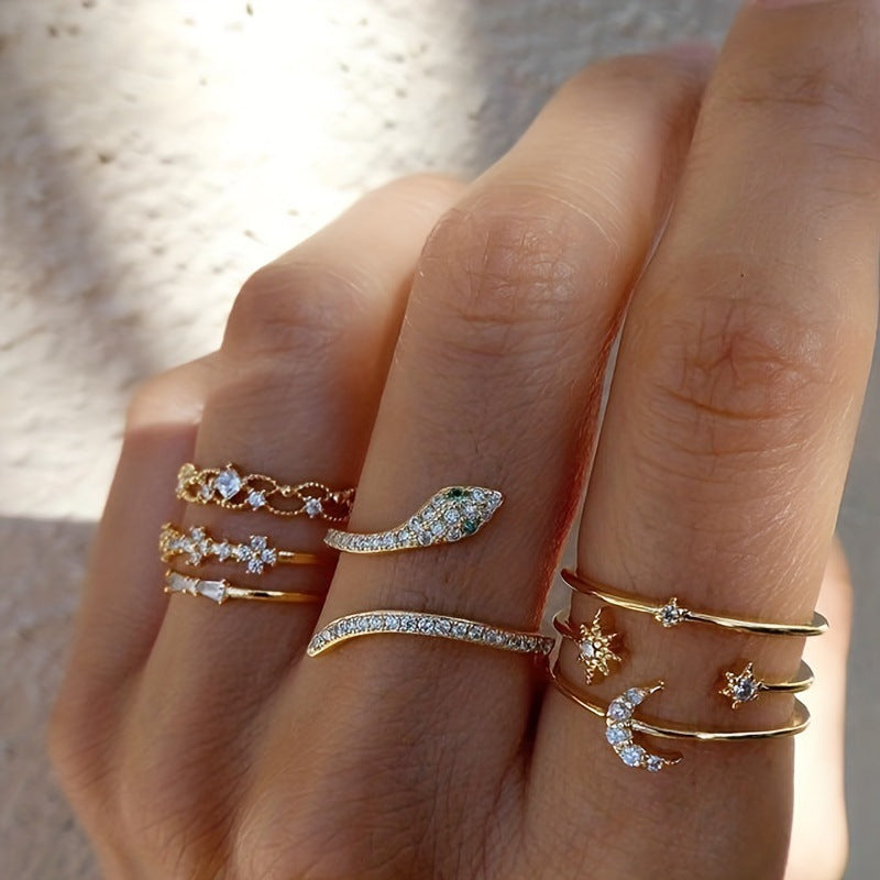 Women's Hollow Moon Snake-Shaped Ring Set