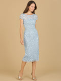 3D Applique Midi Dress with Cap Sleeves