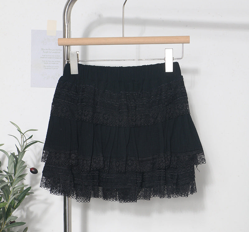 Lace Tiered Mini Skirt for Women - Harajuku Style White & Black - Image 7