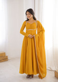 Yellow Faux Georgette Designer Anarkali Gown with Dori Neck