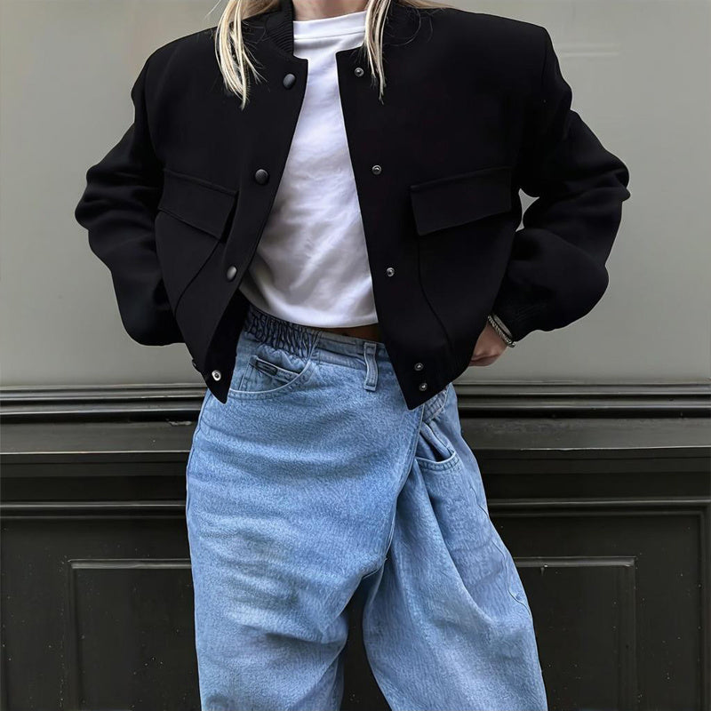 Women's Long Sleeve Baseball Jacket with Button Front