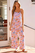 Journi floral print bohemian loose jumpsuit with spaghetti straps and side pockets