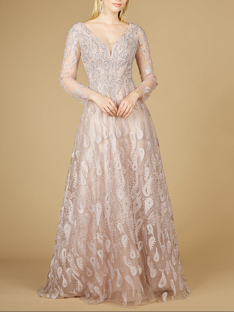 Long Sleeve V-Neck Ballgown