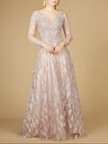 Long Sleeve V-Neck Ballgown
