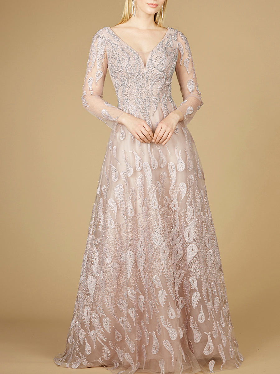 Long Sleeve V-Neck Ballgown