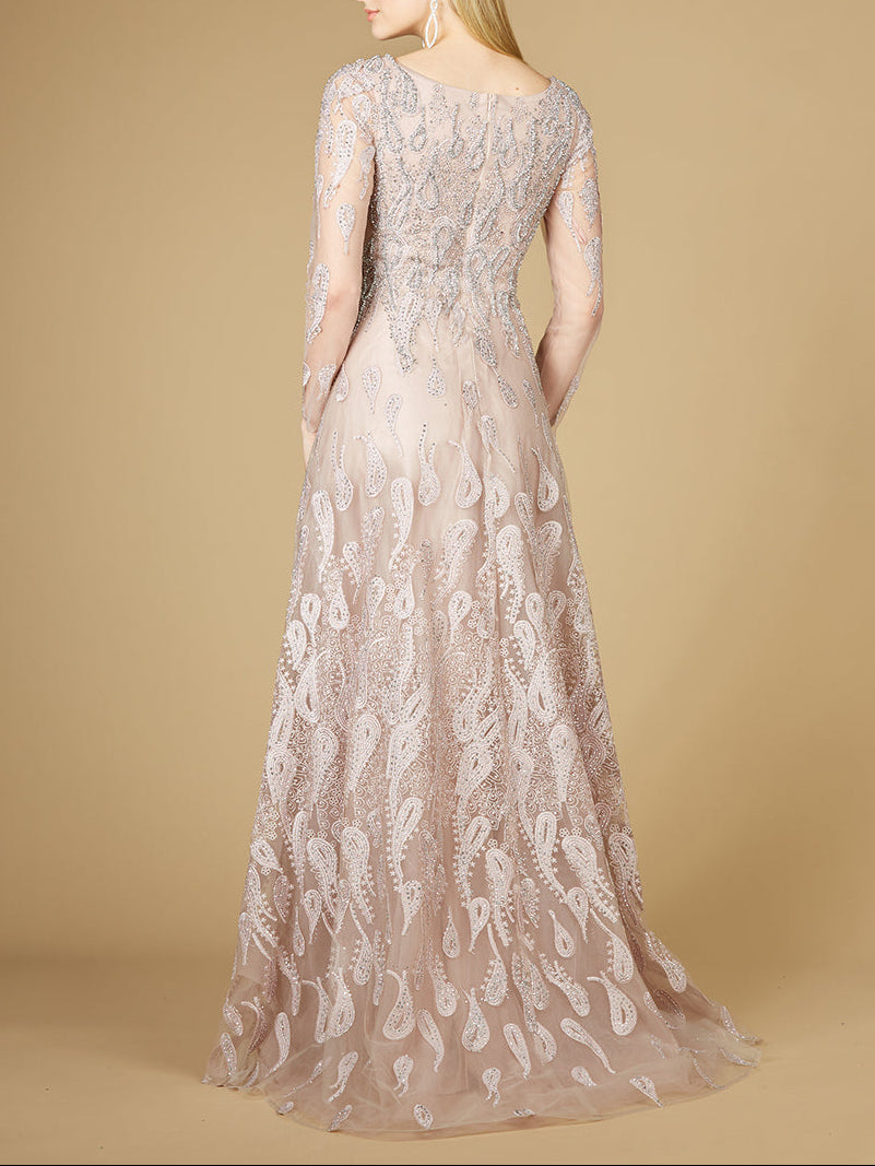 Long Sleeve V-Neck Ballgown