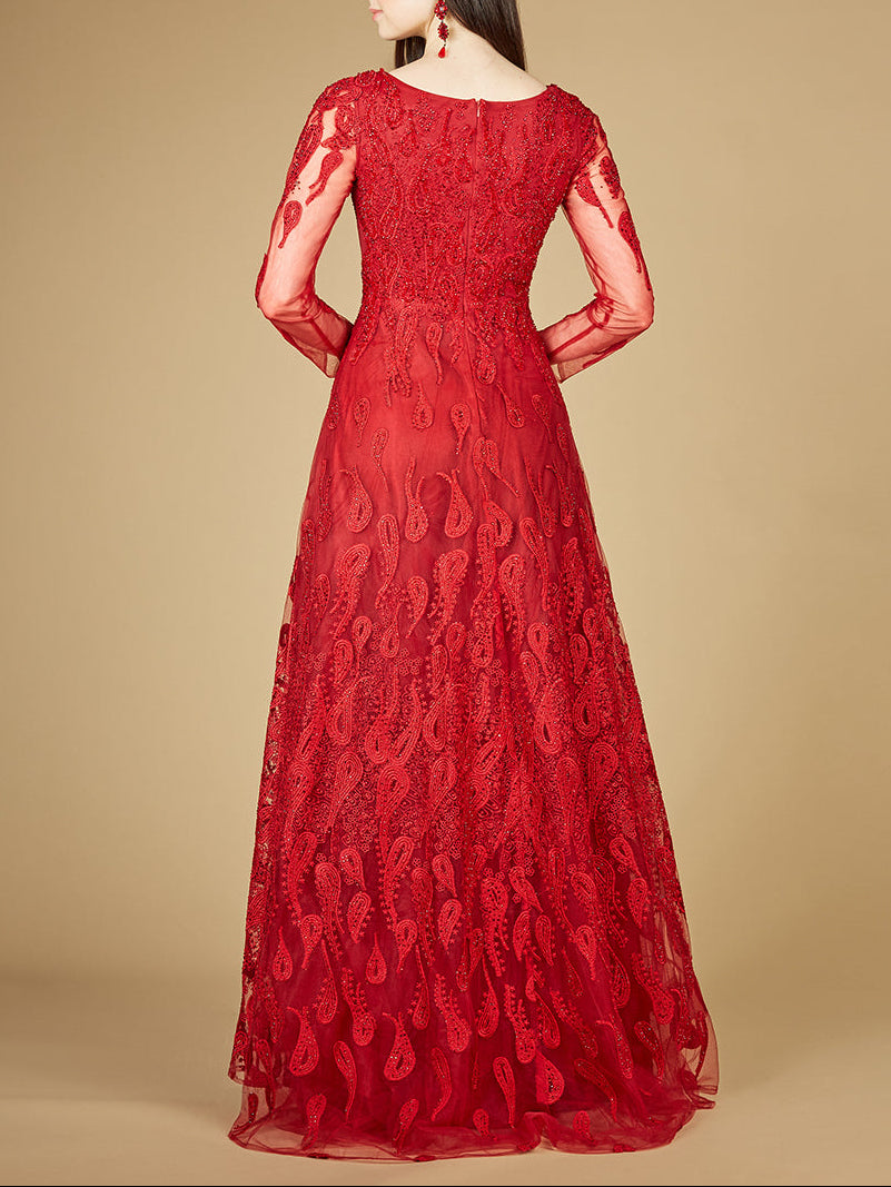 Long Sleeve V-Neck Ballgown