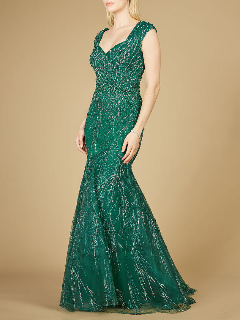 Cap Sleeve Mermaid Beaded Gown