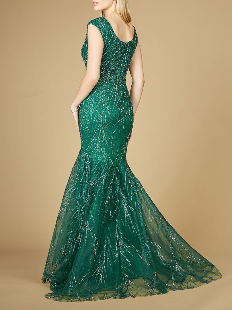 Cap Sleeve Mermaid Beaded Gown