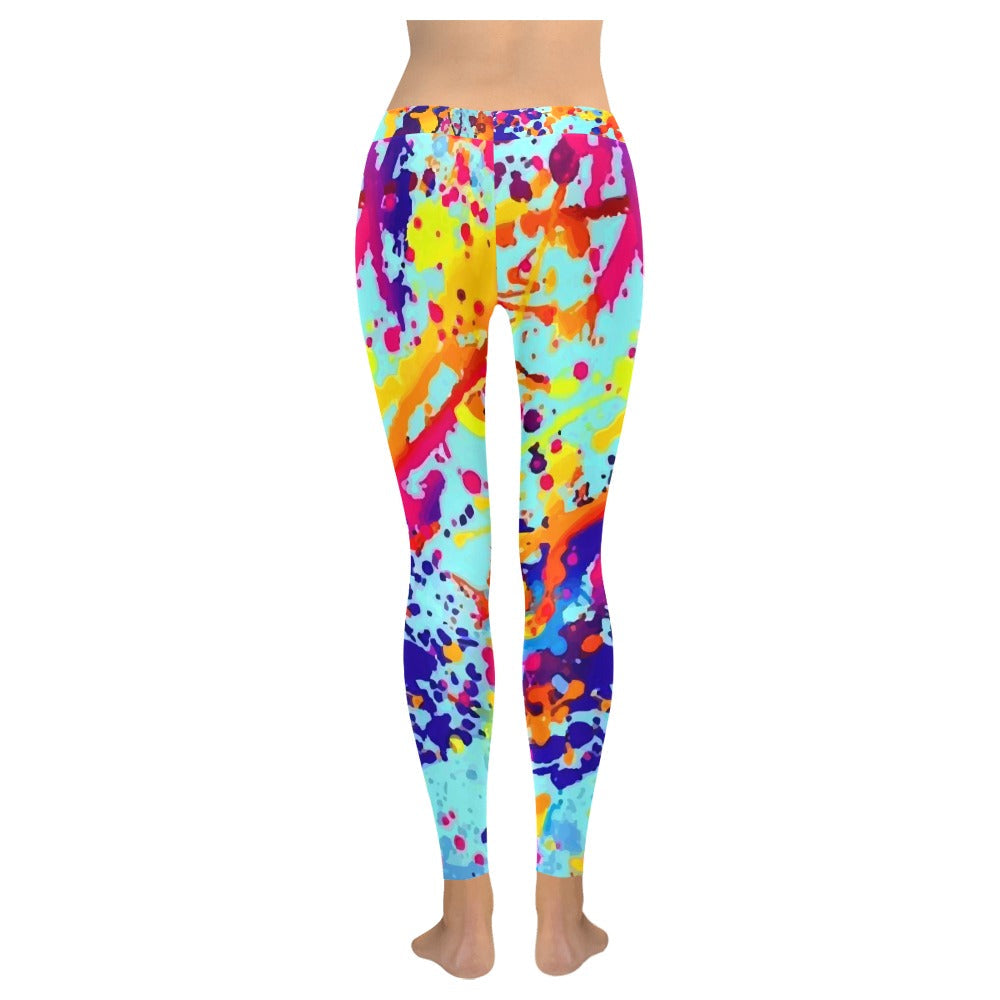 Women's Low Rise Paint Splatter Leggings - Vibrant All-Over Print - Image 3