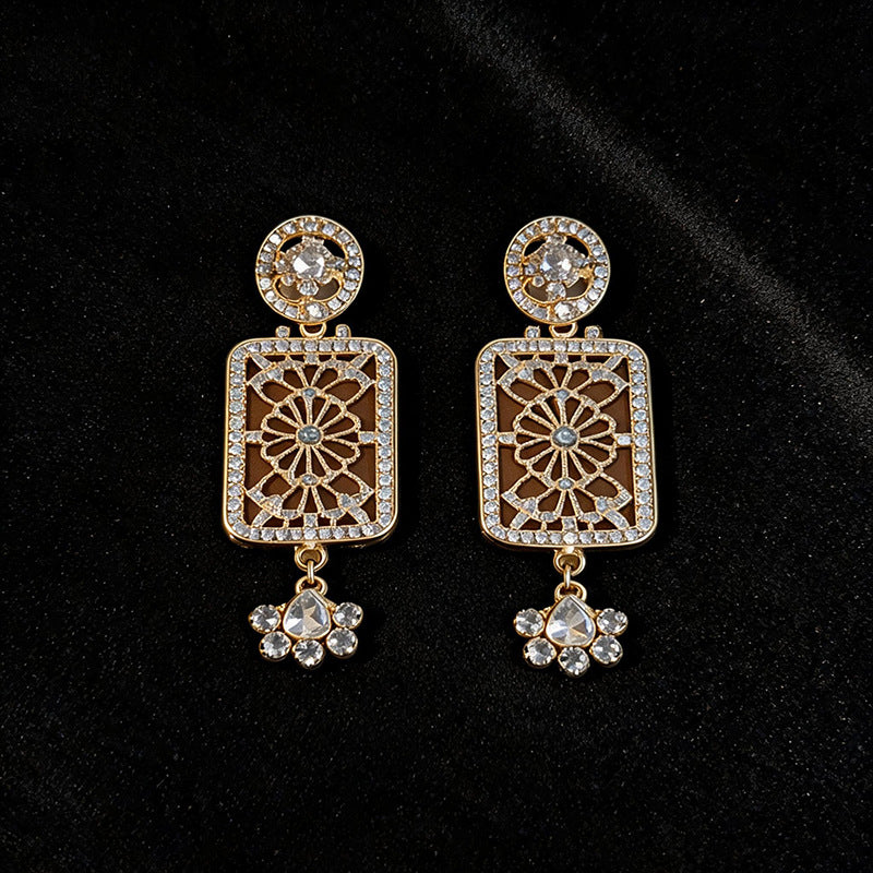 Womens Retro Ethnic Style Oval Rhinestone Inlaid Stud Earrings,Costume Earrings For Daily Party Wear