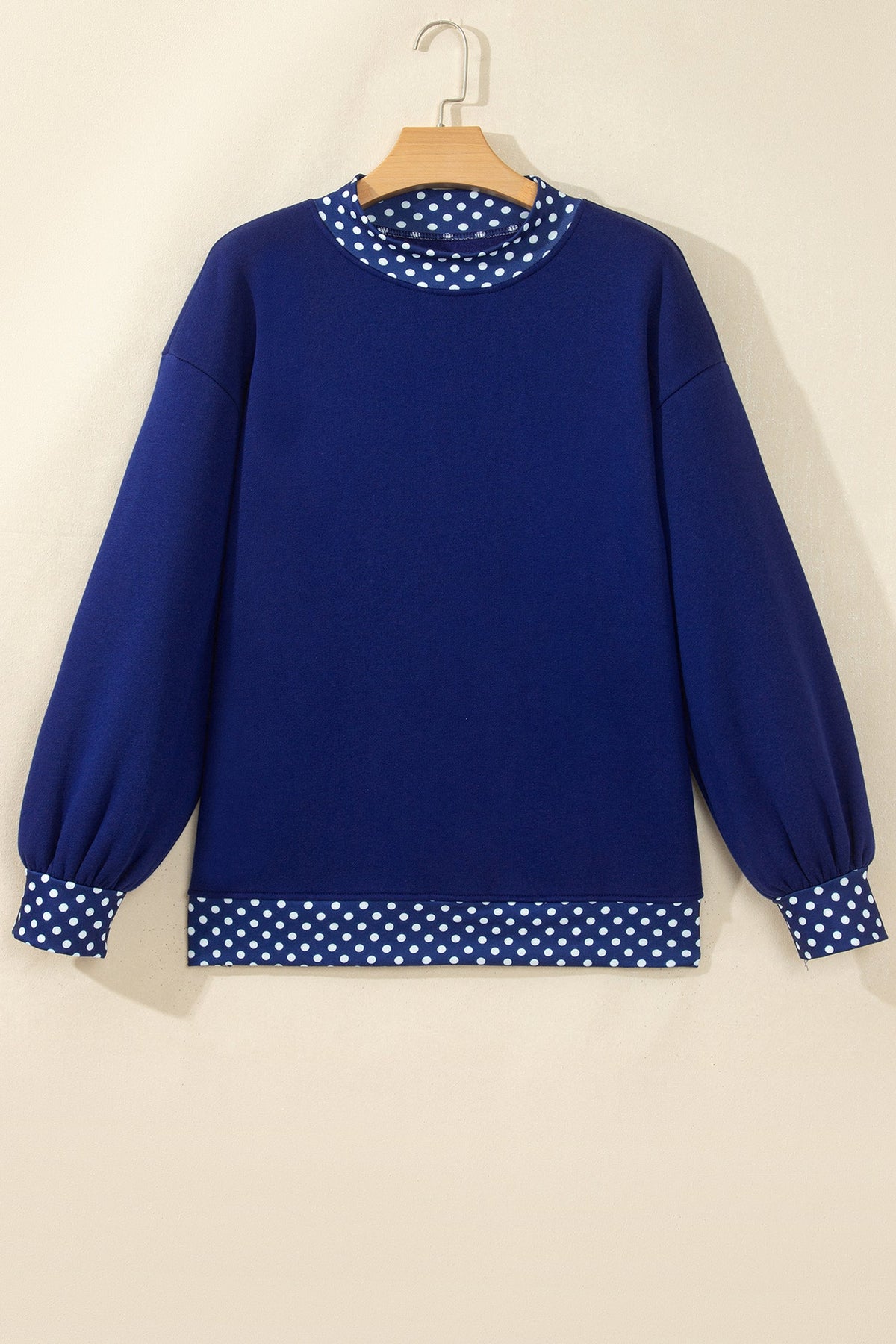 Polka Dot Contrast Trim Mock Neck Sweatshirt