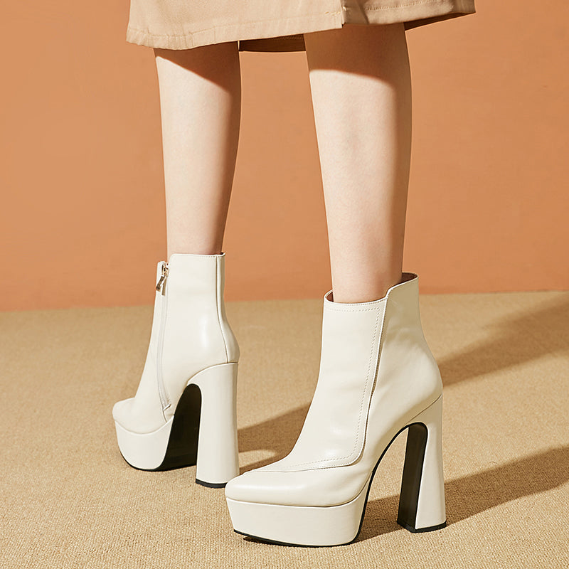 Leather Platform Ankle Boots with Pointed Toe & Thick Heel - Image 6