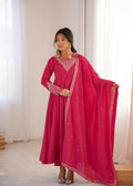 Magenta Roman Shimmer Silk Anarkali Gown with Sequence Work