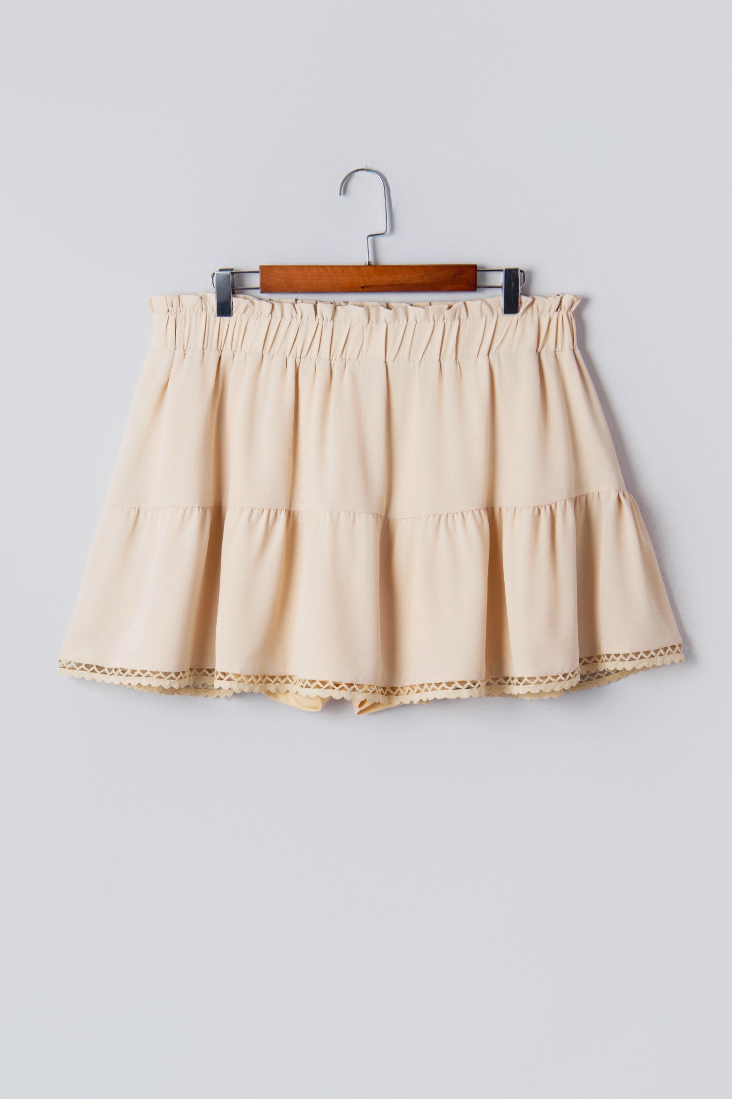 Navy Frilled Elastic Waist Lace Trim Boho Ruffled Shorts