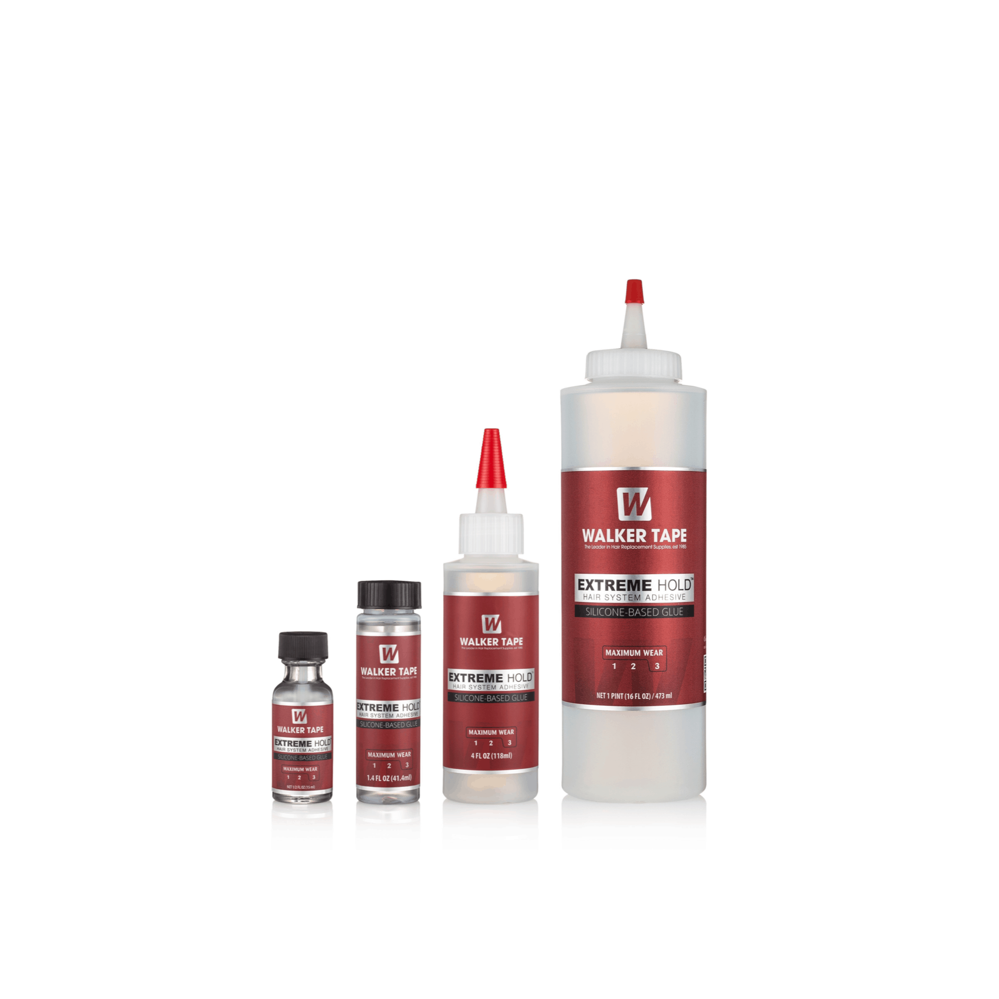 Walker Tape Extreme Hold silicone-based liquid adhesive bottle for hair replacement systems