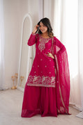 Magenta Soft Crunchy Silk Kurta Palazzo Set with Sequence Work