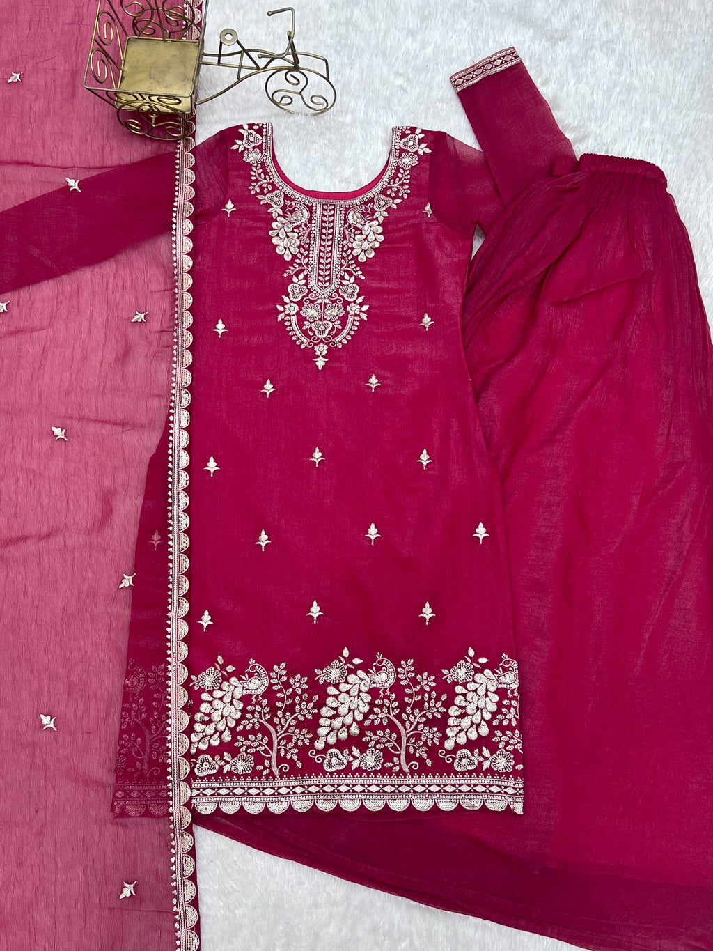 Magenta Soft Crunchy Silk Kurta Palazzo Set with Sequence Work