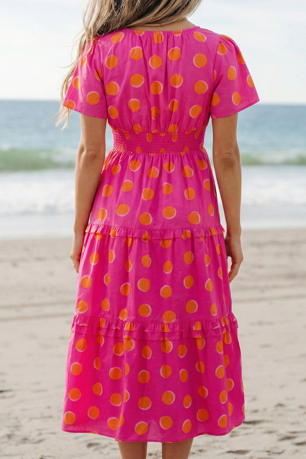 Myra High Waist Midi Dress - Vibrant Polka Dot V-Neck A-Line
