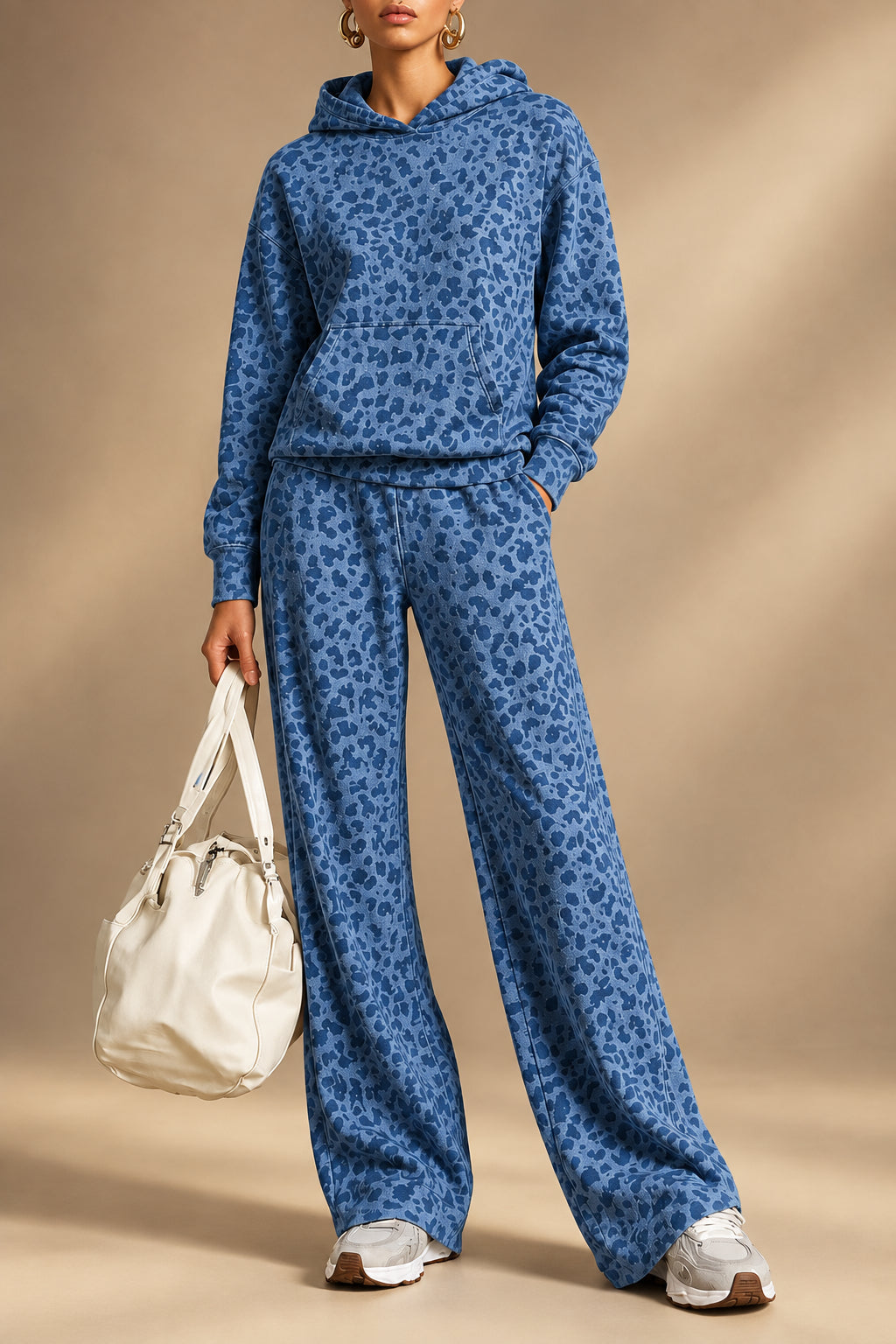 Women's Leopard Print Hoodie & Wide-Leg Pants Two-Piece Set