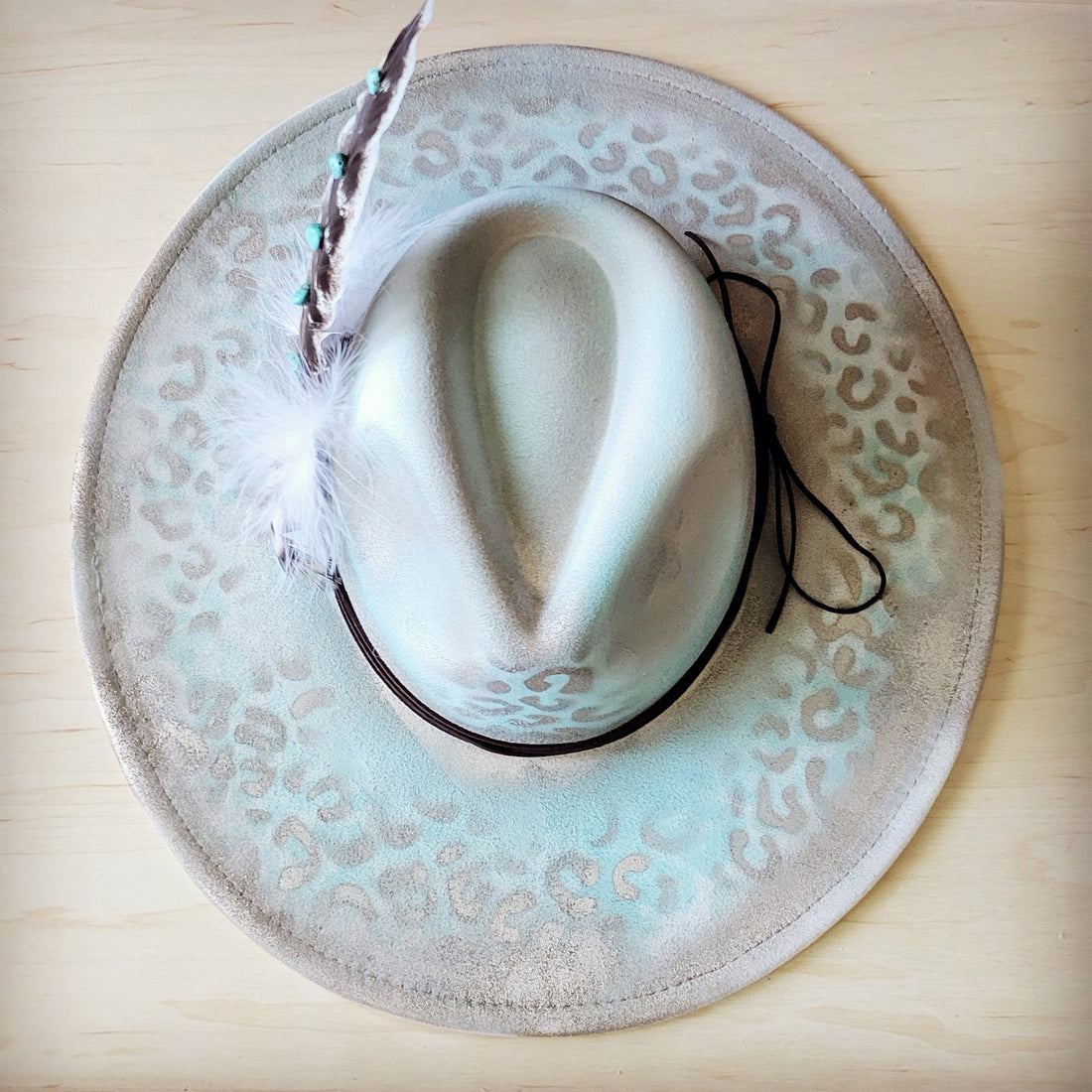 Hand-Painted Mint Leopard Boho Western Cowgirl Hat - Image 5