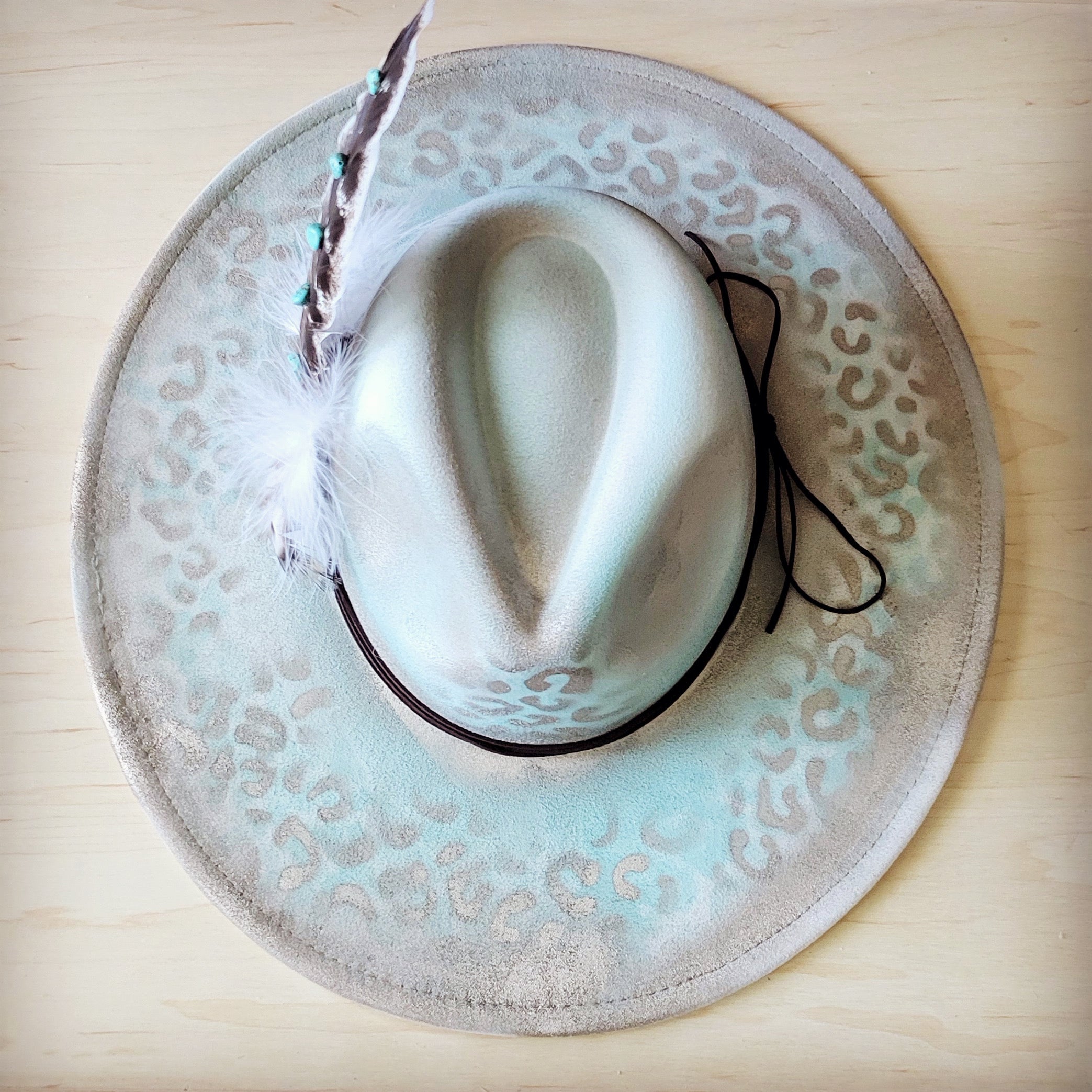 Hand-Painted Mint Leopard Boho Western Cowgirl Hat - Image 5