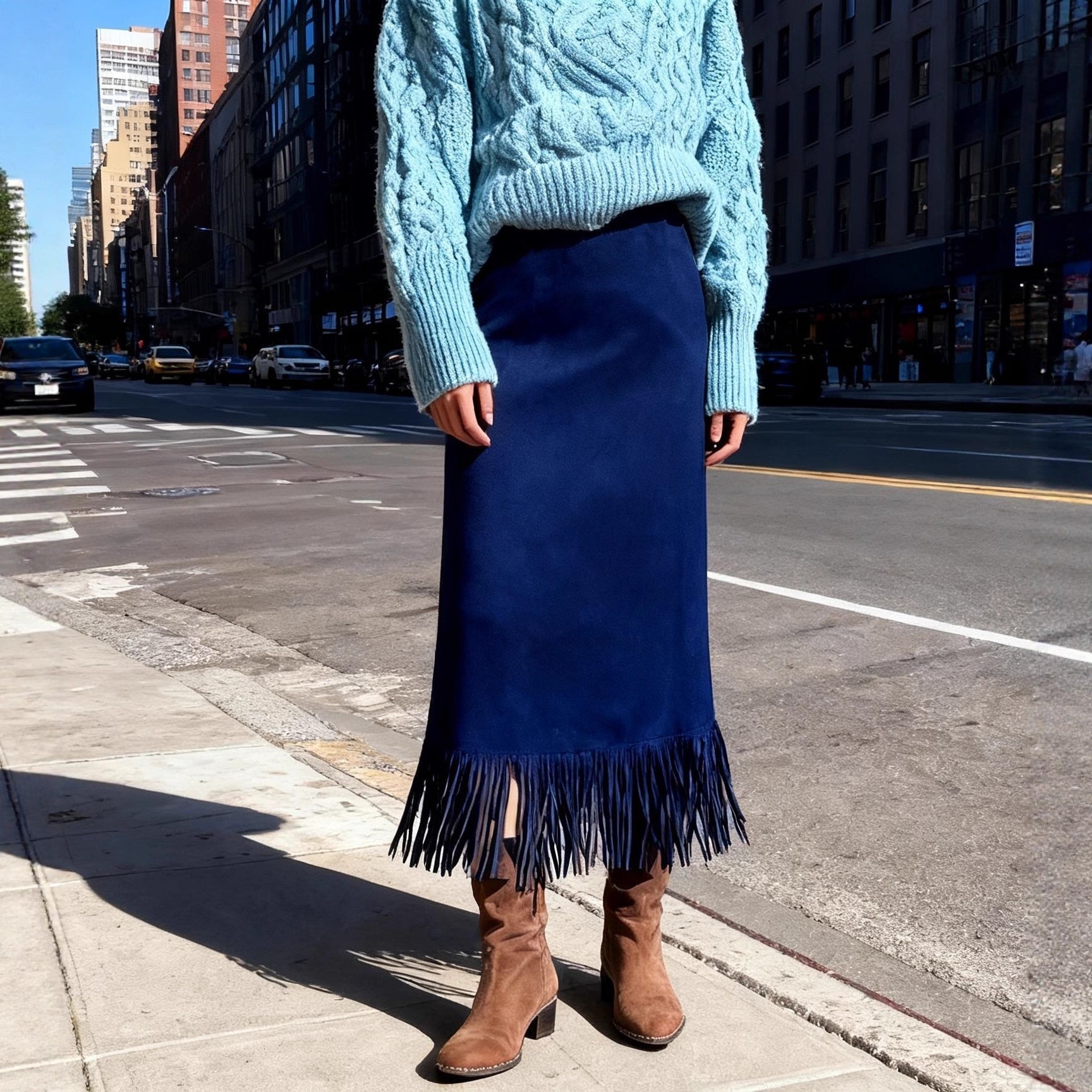 Women's Elegant Suede Straight Skirt Micro-Elastic Slim Fit