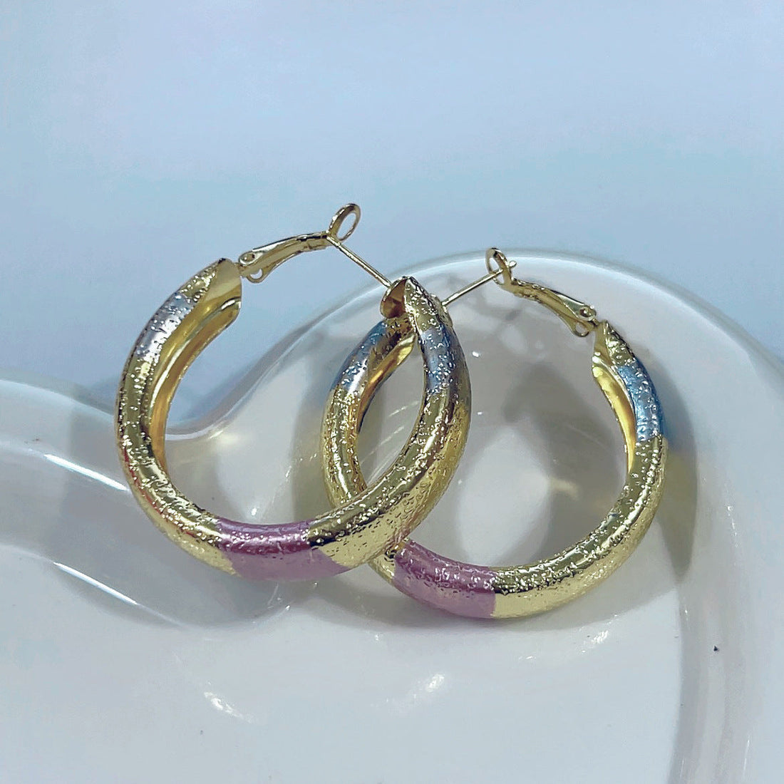 Modern Geometric Copper Earrings - Trendy Gold Pink Blue Jewelry