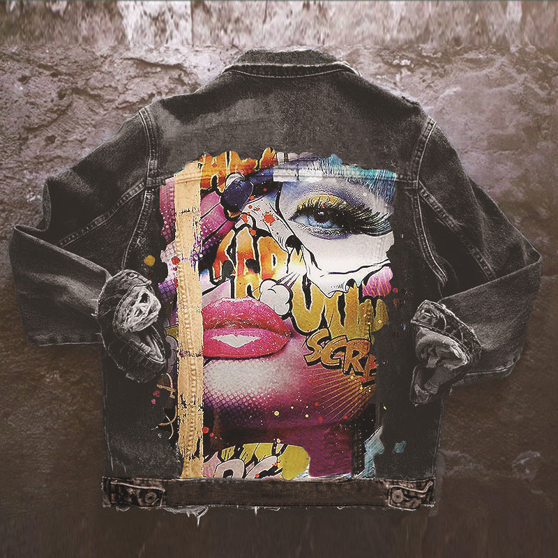 Women's Graphic Print Denim Jacket Harajuku Street Style - Image 2