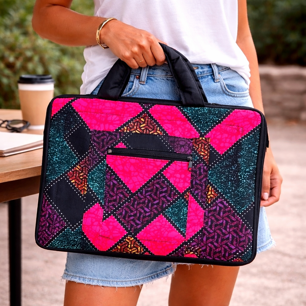 Artisan Ugandan Cotton Laptop Bag - Vibrant Geometric Print