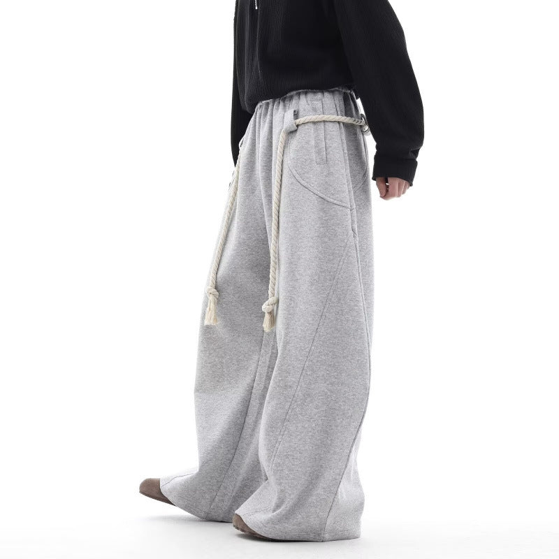 Women's Loose Fit Wide Leg Sweatpants with Rope Belt Detail - Image 3